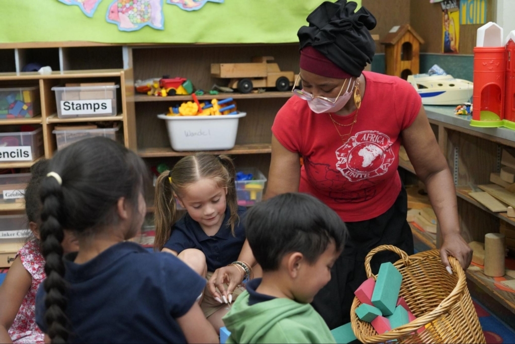 Nicole Burrell With Students In An Olinda Elementary School Classroom